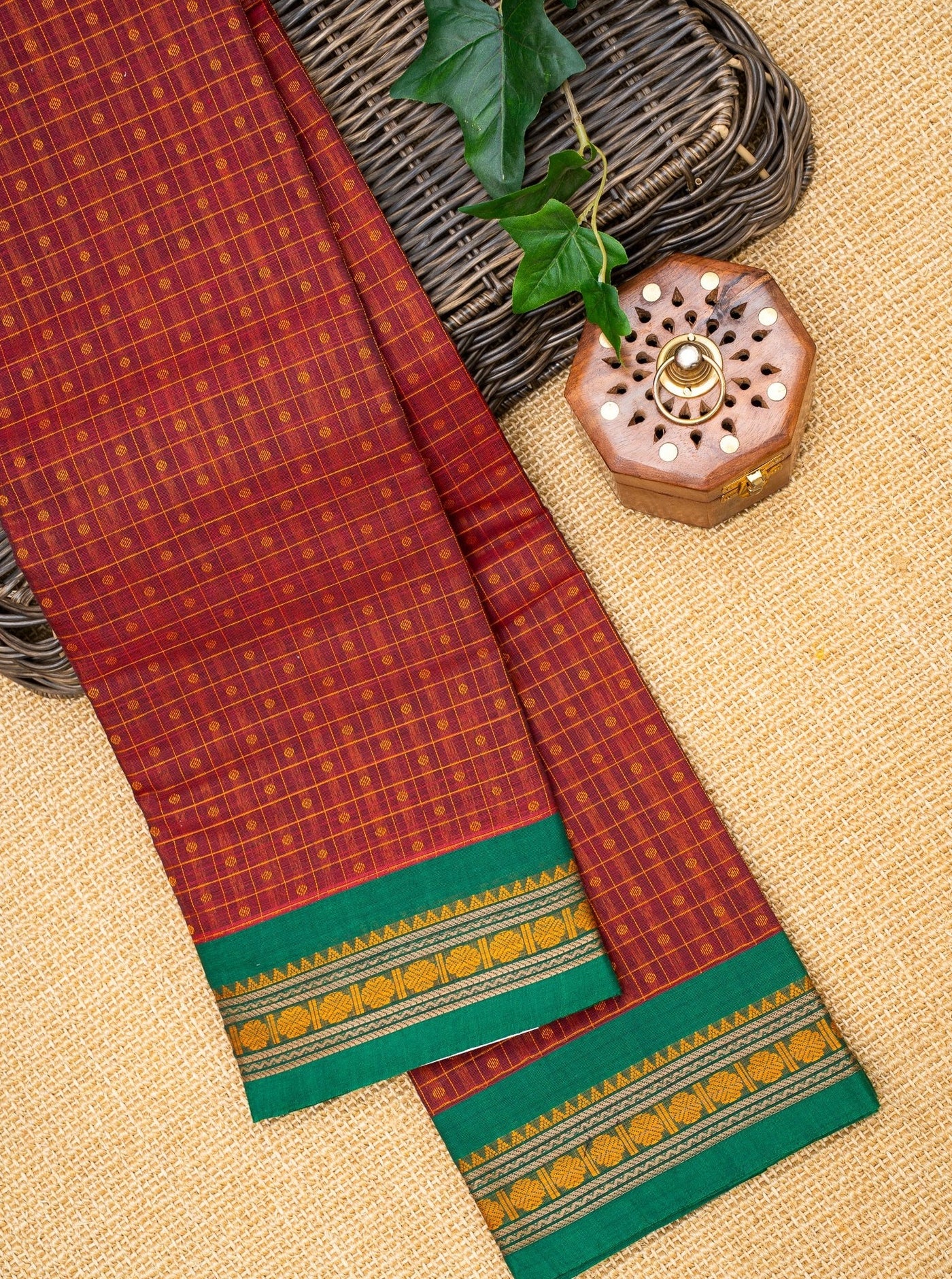 Maroon Lakshadeepam Pure Kanchi Cotton Saree - Clio Silks