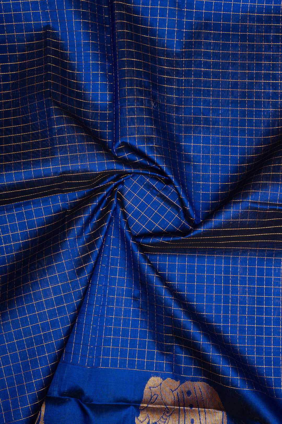 MS Blue Zari Checks Pure Silk Cotton Saree