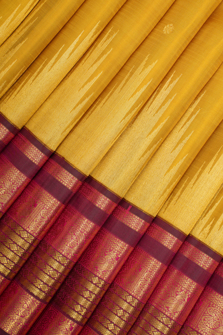 Mustard and Jamun Temple Border Pure Kanchipuram Silk Saree