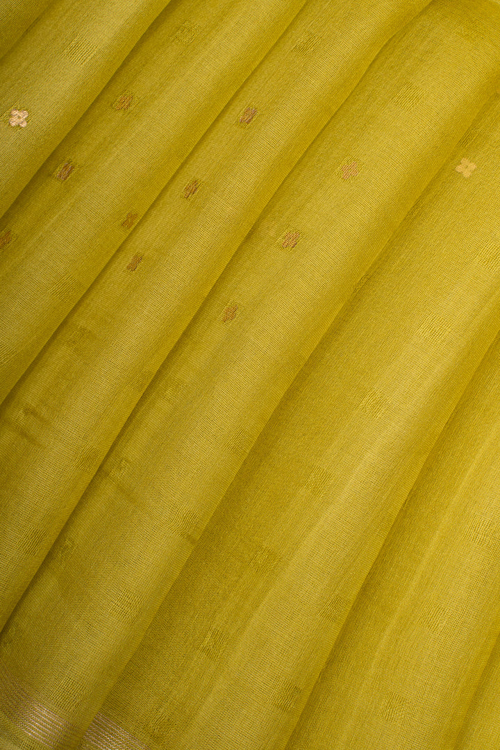 Lime Green Sequins Pure Muslin Organza Pure Tussar Saree