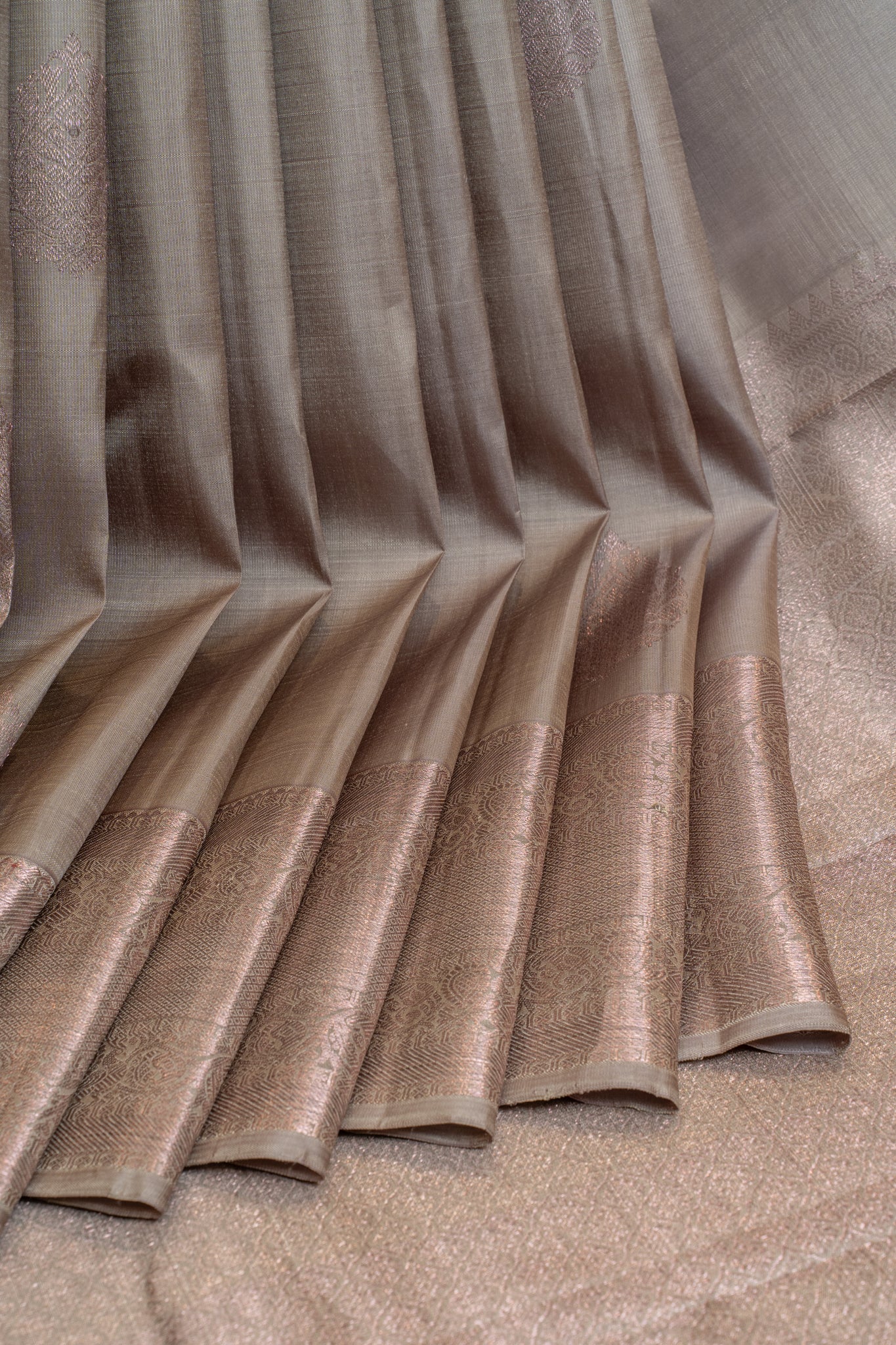 Heather grey pure Kanchipuram silk saree