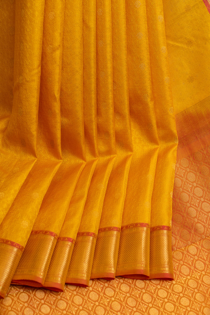 Yellow thread brocade pure Kanchipuram silk saree