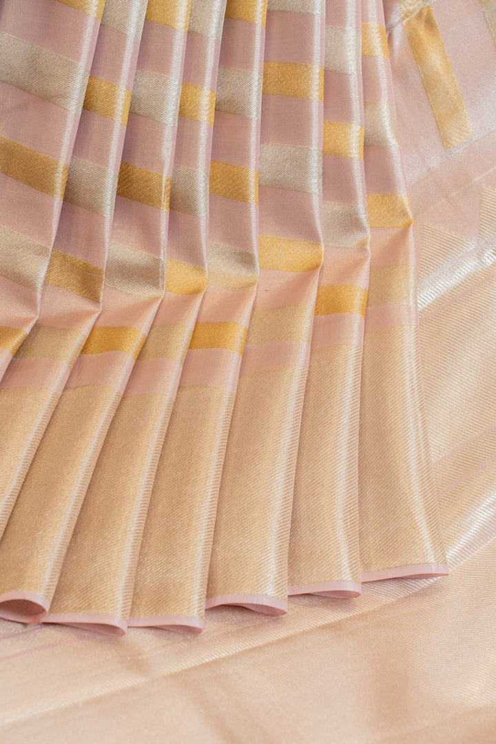 Onion Pink stripes tissue pure Kanchipuram silk saree
