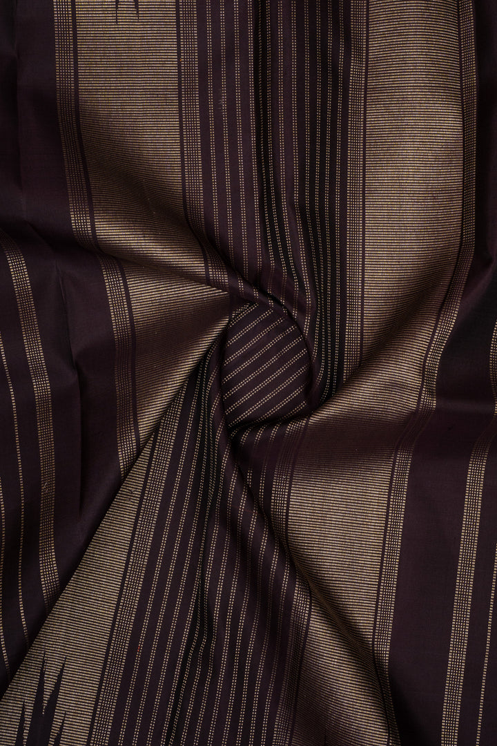 Khaki beige stripes rettai pettu pure kanchipuram silk saree
