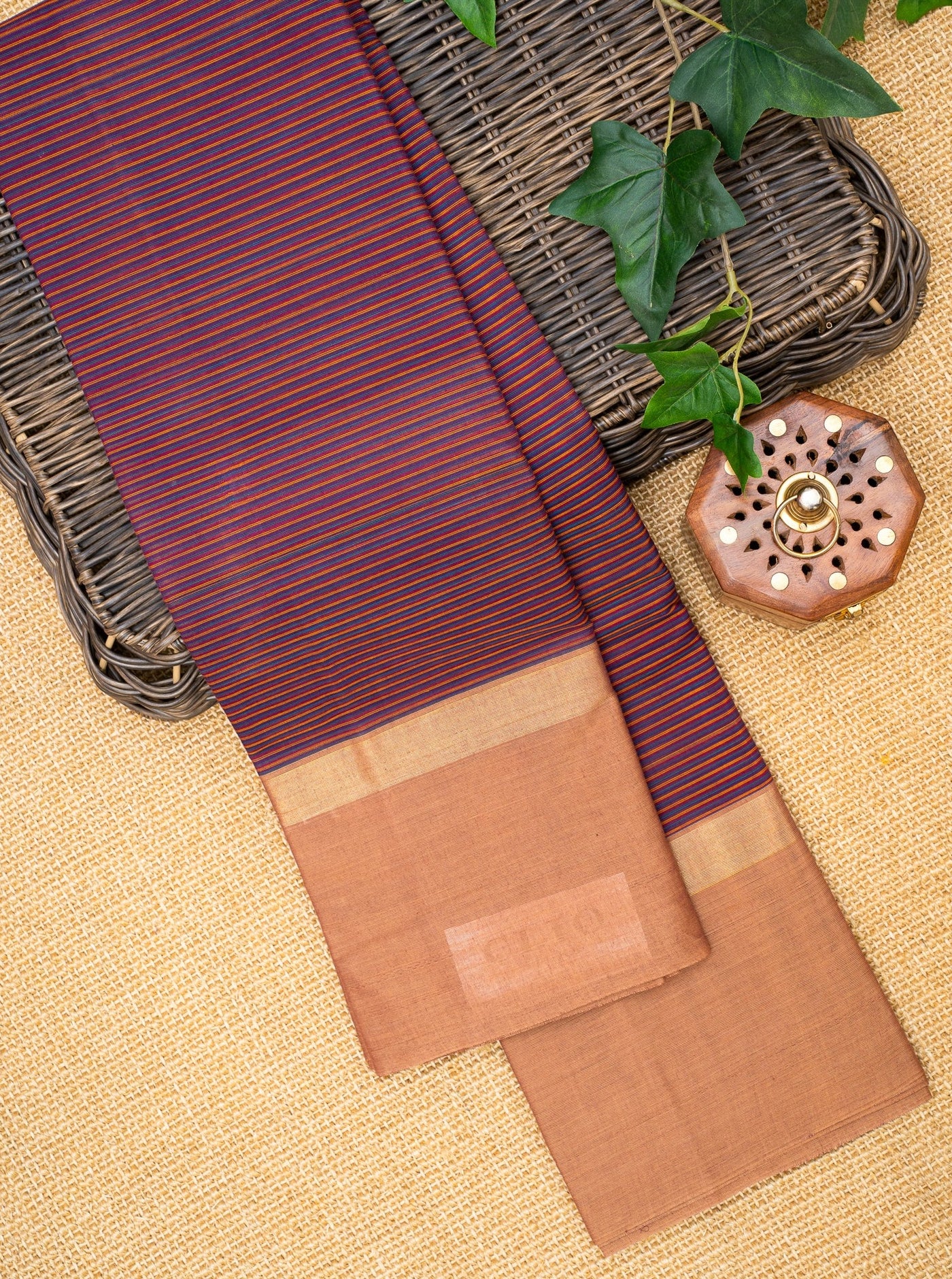 Maroon Stripes Pure Kanchi Cotton Saree - Clio Silks