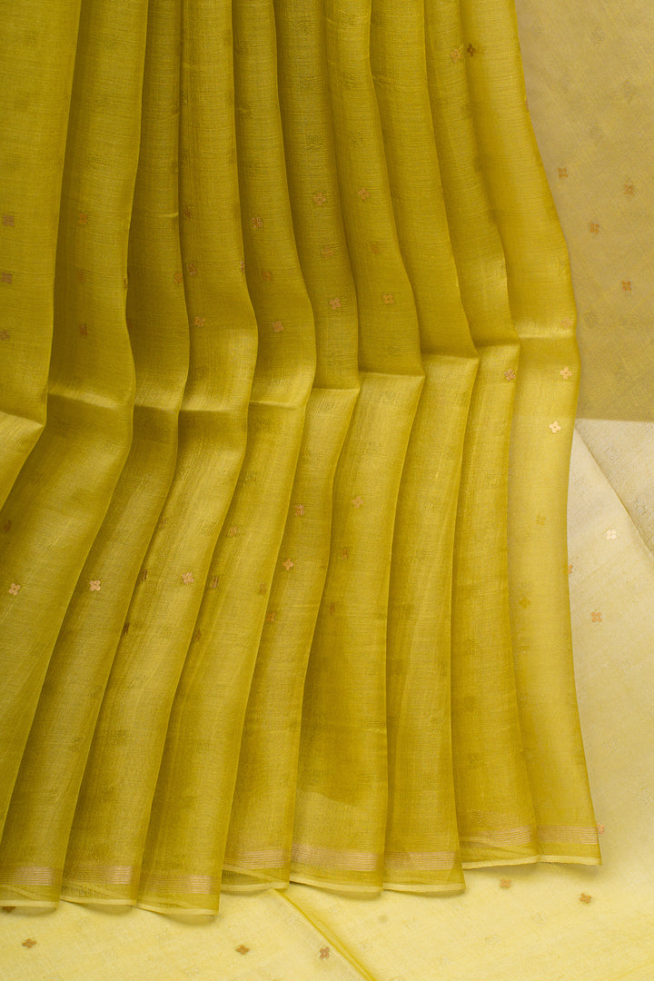 Lime Green Sequins Pure Muslin Organza Pure Tussar Saree