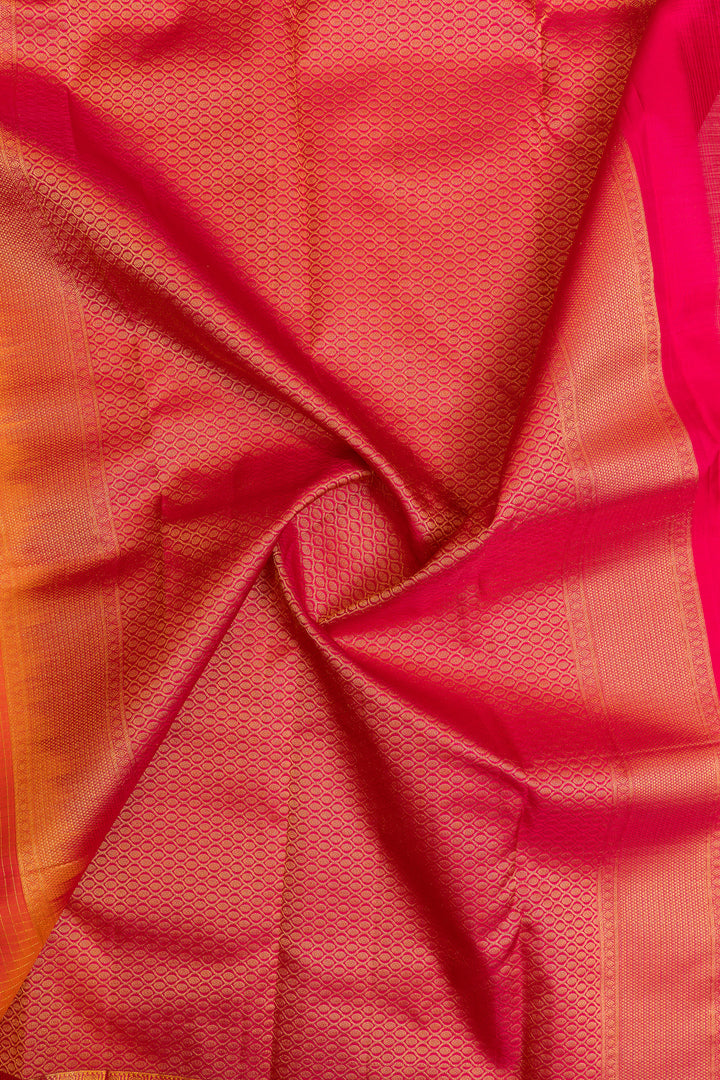 Orange zari checks pure Kanchipuram silk saree
