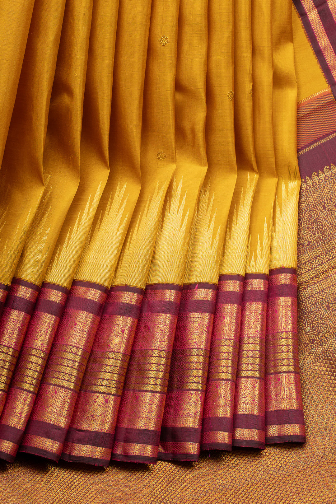 Mustard and Jamun Temple Border Pure Kanchipuram Silk Saree