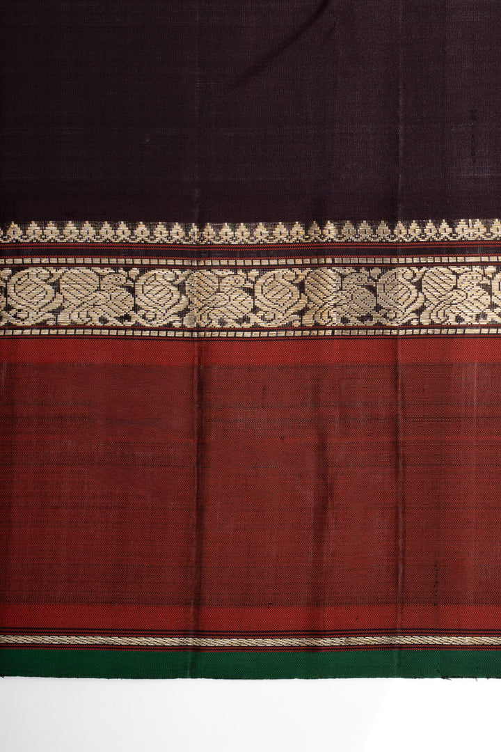 Khaki beige stripes rettai pettu pure kanchipuram silk saree