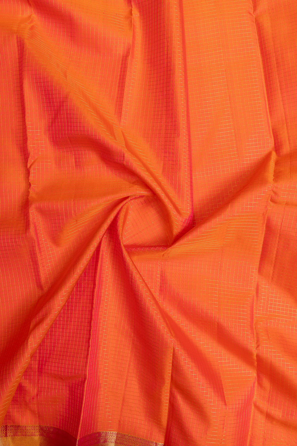 Orange zari checks pure Kanchipuram silk saree