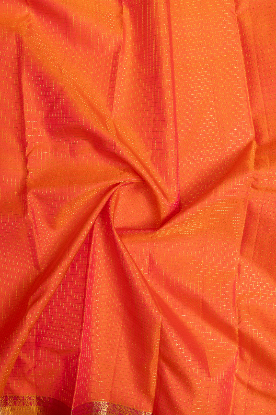 Orange zari checks pure Kanchipuram silk saree