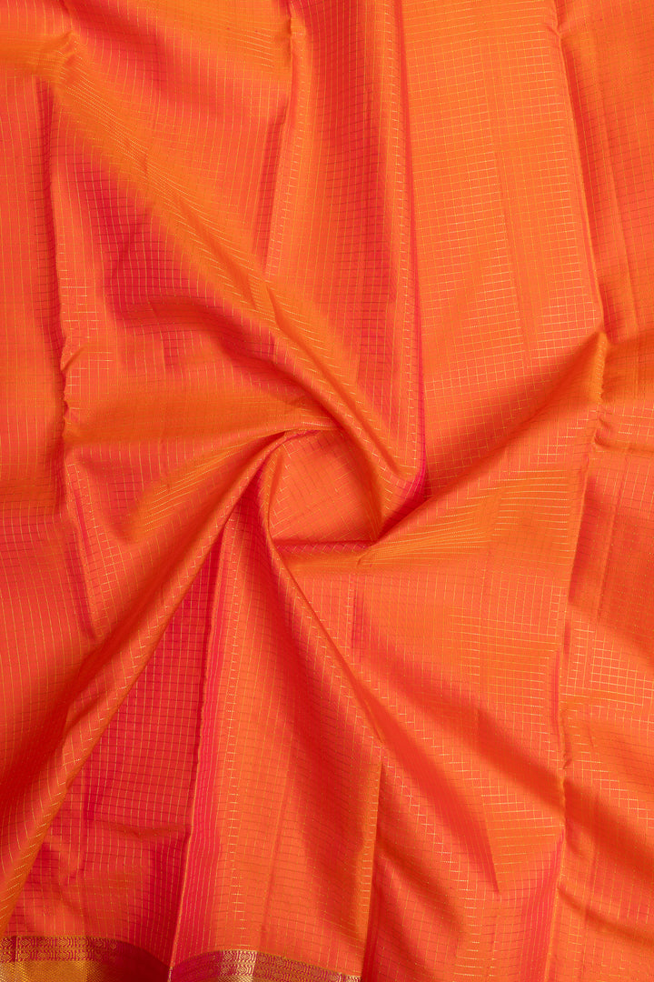 Orange zari checks pure Kanchipuram silk saree