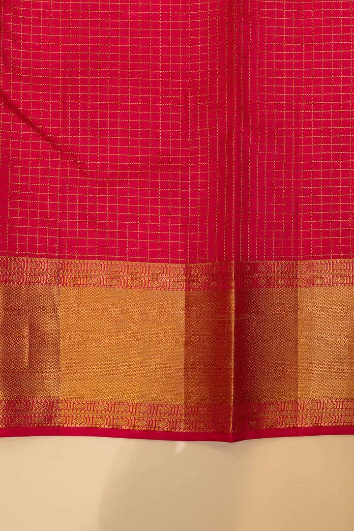 Orange zari checks pure Kanchipuram silk saree