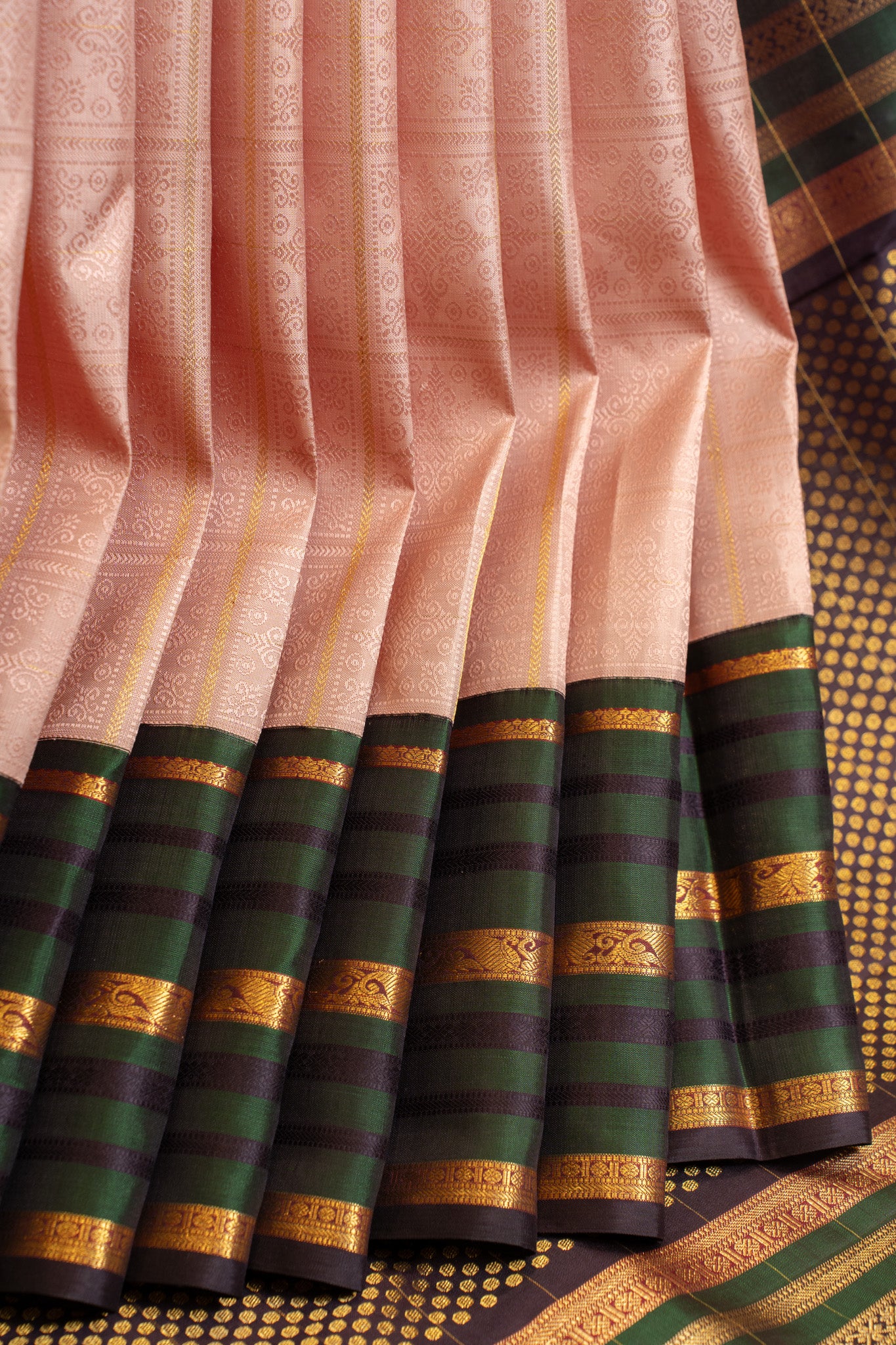 Salmon pink thread brocade pure Kanchipuram silk saree