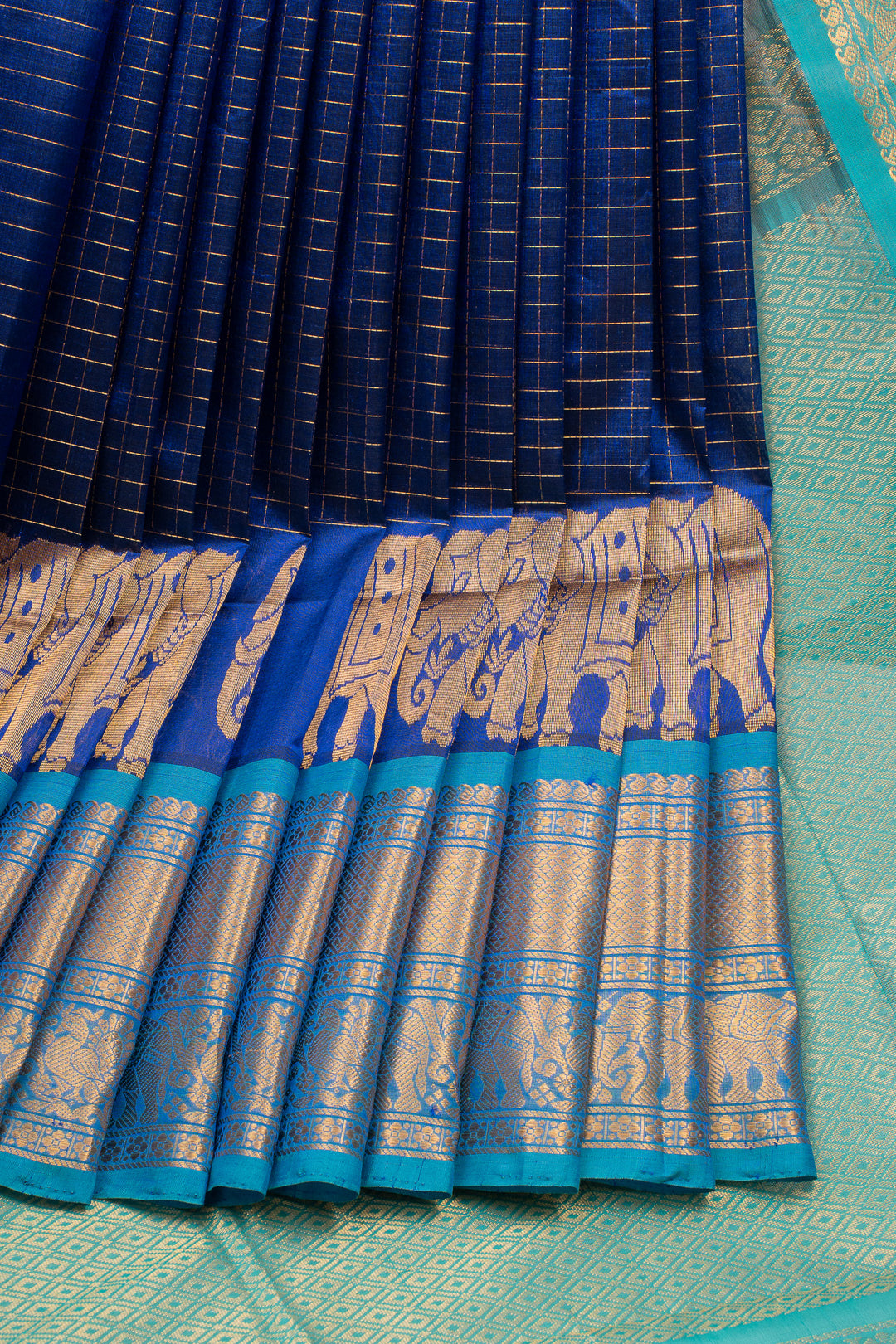 MS Blue Zari Checks Pure Silk Cotton Saree