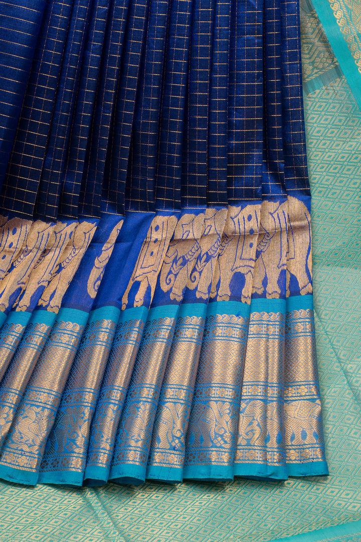 MS Blue Zari Checks Pure Silk Cotton Saree
