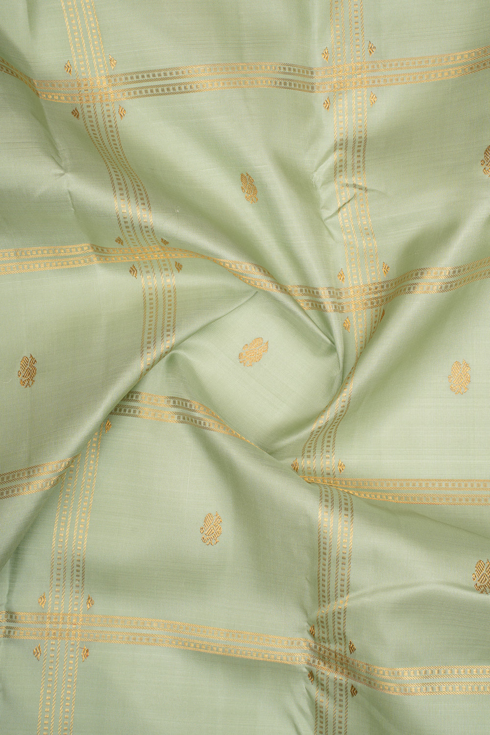 Pastel Green Zari Checks Pure Kanchipuram Silk Saree