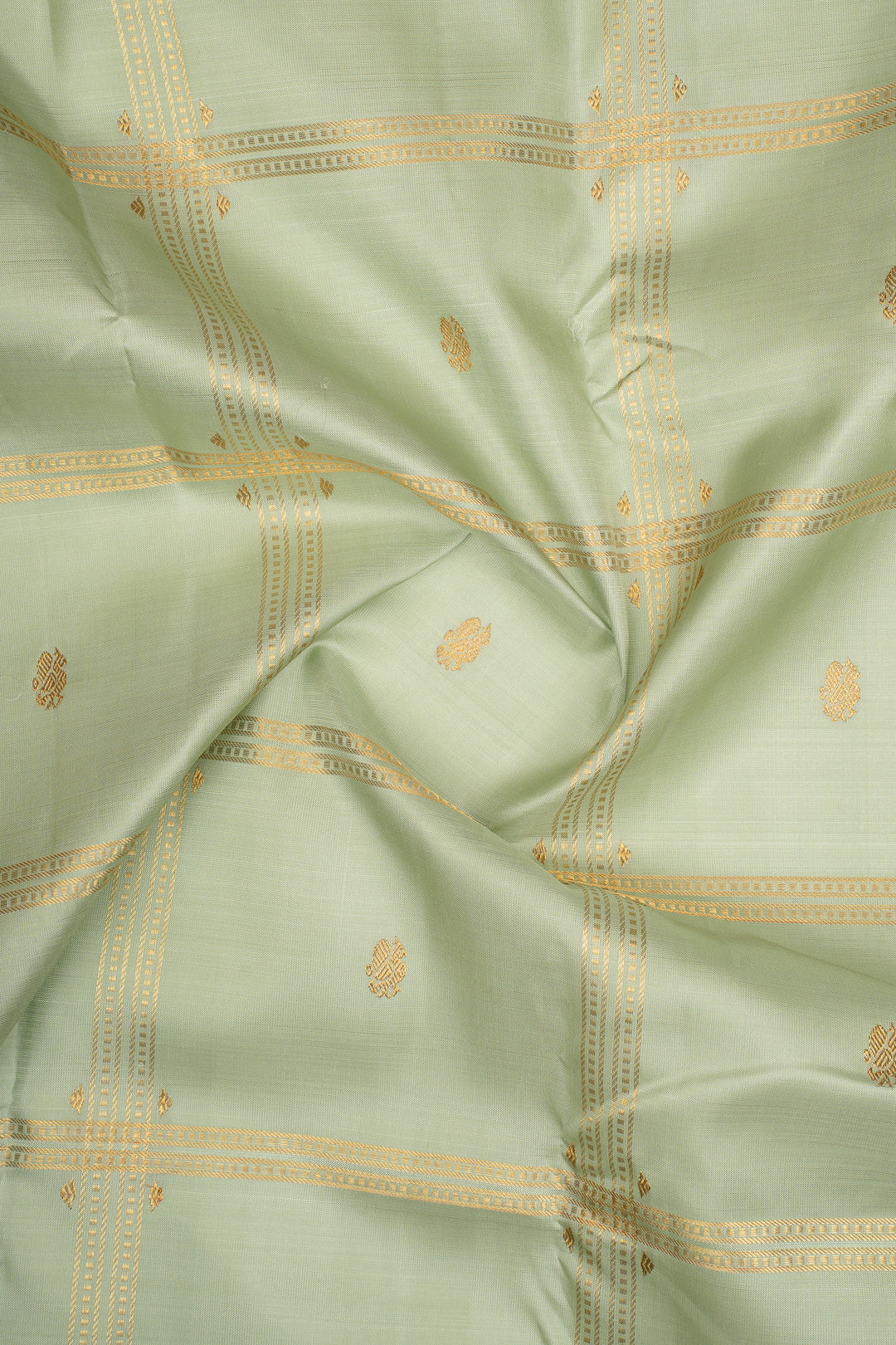 Pastel Green Zari Checks Pure Kanchipuram Silk Saree