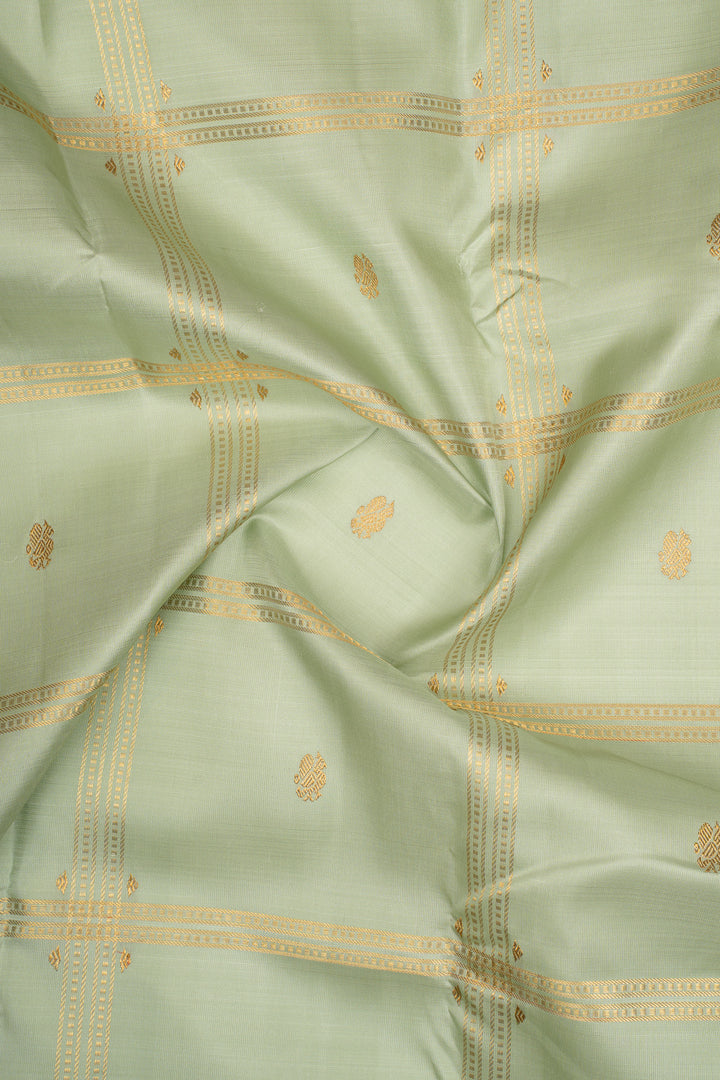 Pastel Green Zari Checks Pure Kanchipuram Silk Saree