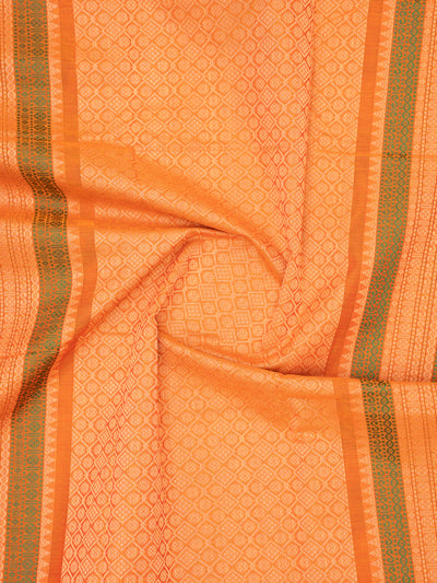 Orange Pure Kanchi Cotton Saree - Clio Silks
