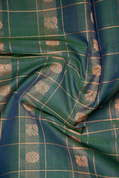 Peacock Blue Thread Checks Pure Cotton Saree - Clio Silks