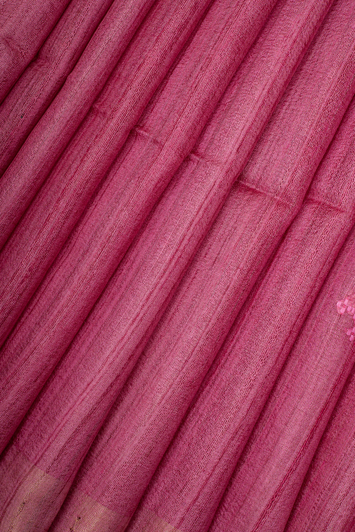 Pink Sequins Pure Muslin Organza Pure Tussar Saree