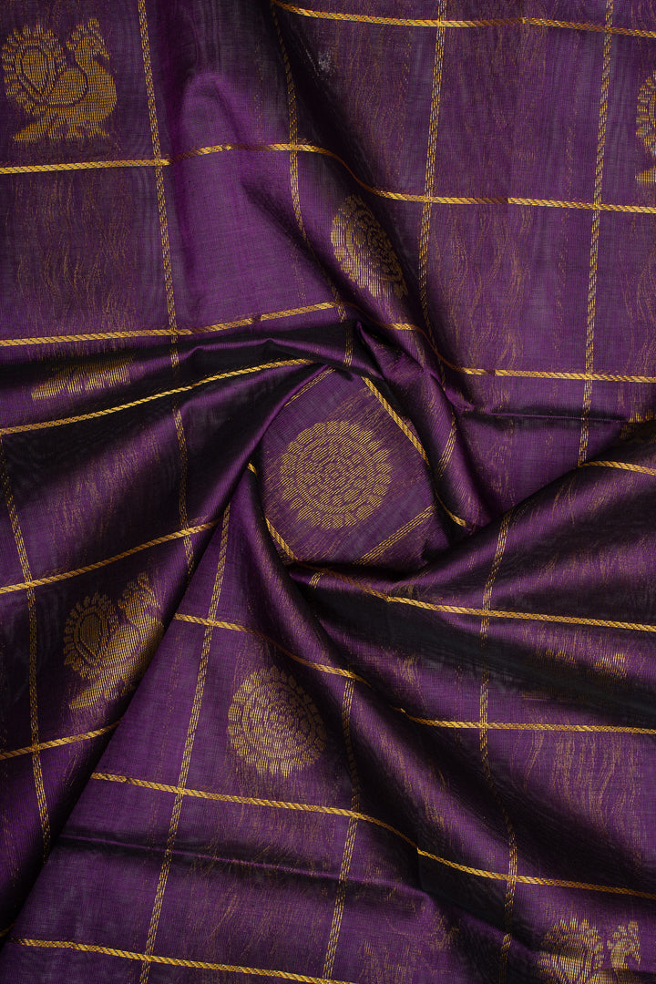 Purple Checks Pure Silk Cotton Saree