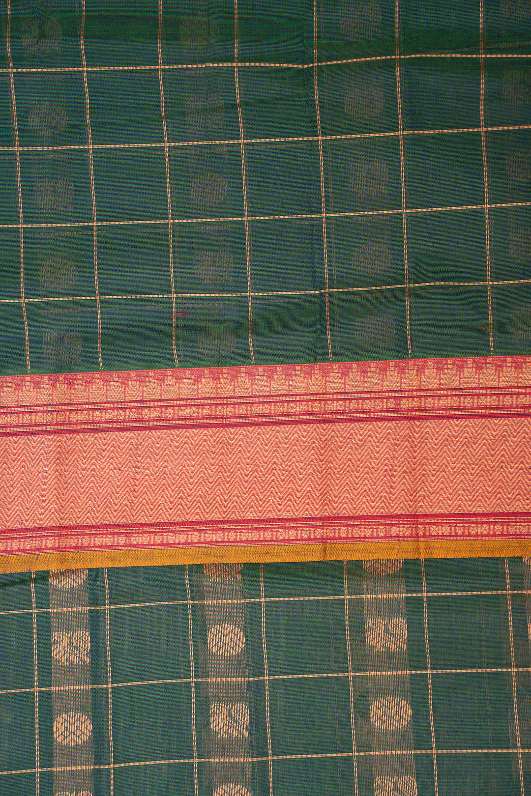Peacock Blue Thread Checks Pure Cotton Saree - Clio Silks