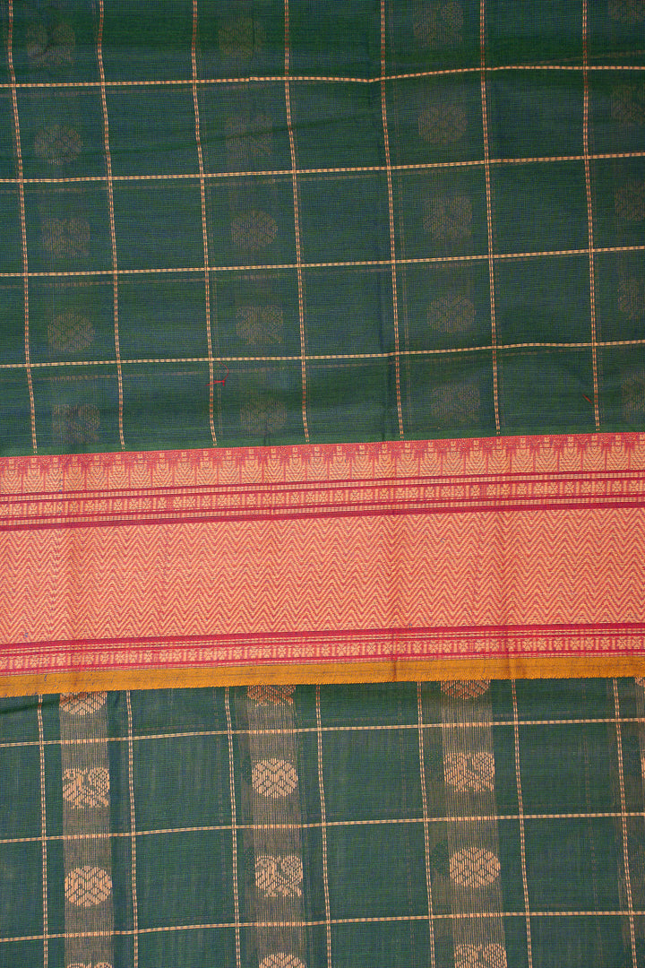 Peacock Blue Thread Checks Pure Cotton Saree - Clio Silks