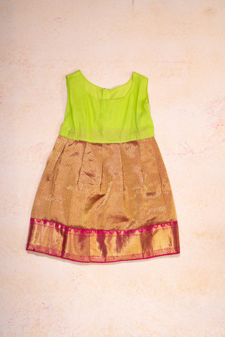 Green and Pink Pure Silk 2 Years Pattu Pavadai Set - Clio Silks