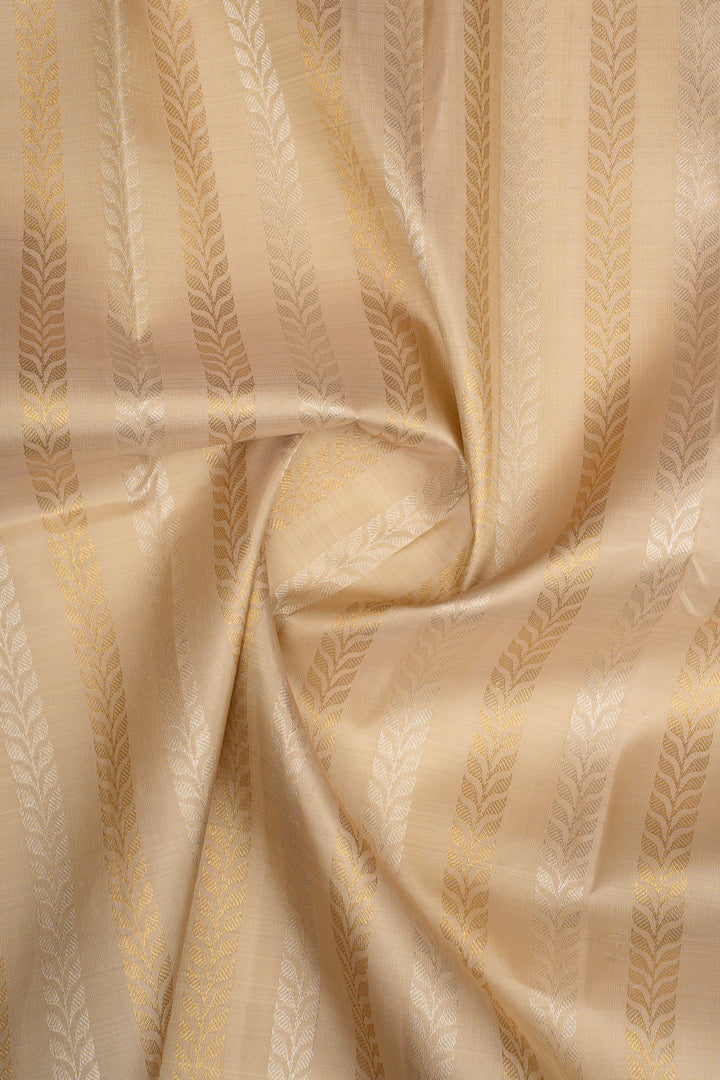 Champagne Gold and Lilac Stripes Pure Kanchipuram Silk Saree
