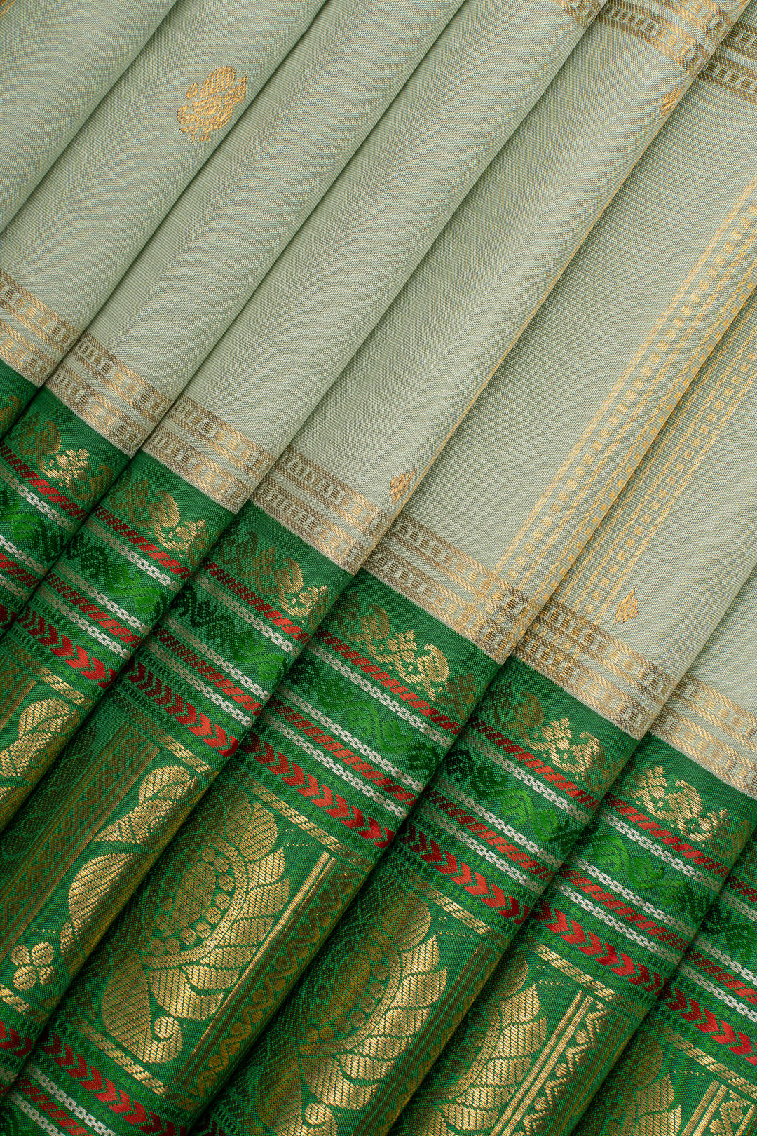 Pastel Green Zari Checks Pure Kanchipuram Silk Saree