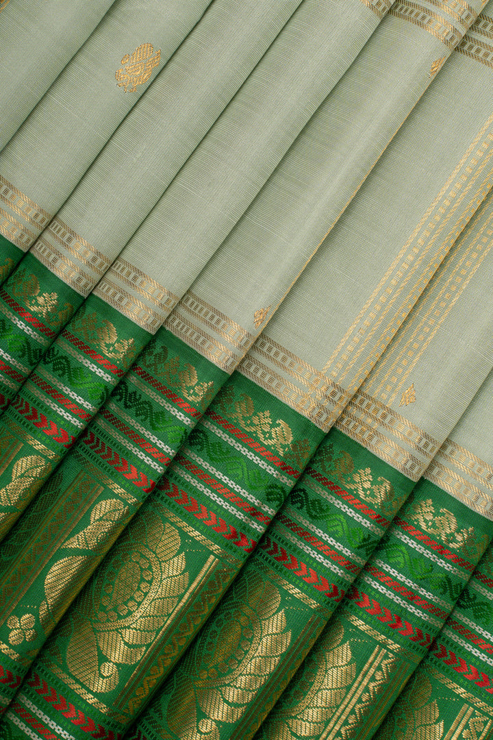 Pastel Green Zari Checks Pure Kanchipuram Silk Saree