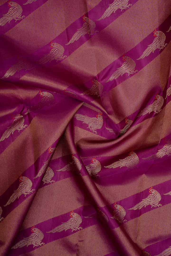 Royal magenta parrot brocade pure kanchipuram silk saree