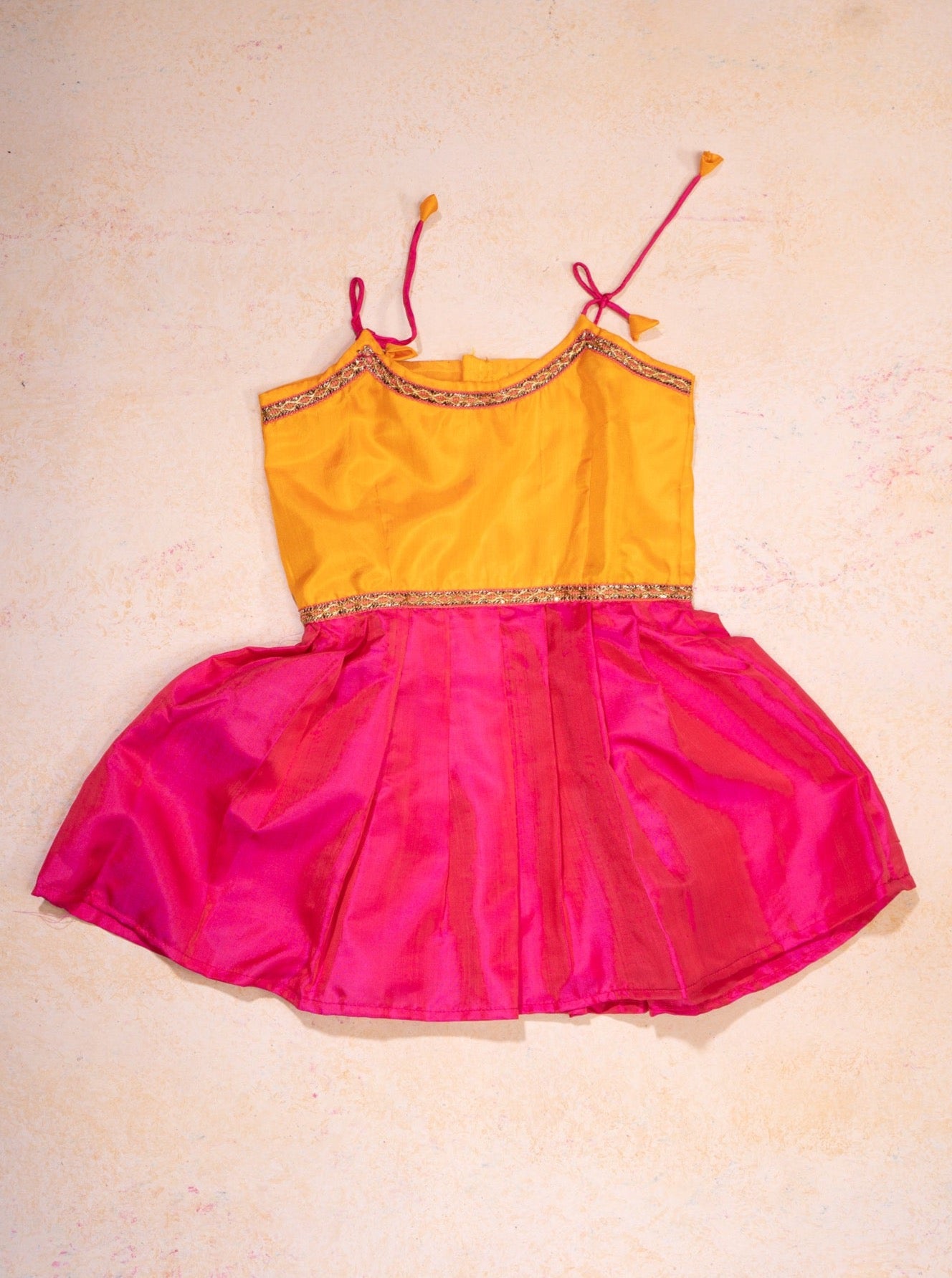 Yellow and Pink 1 Year Pure Silk Baby Frock - Clio Silks
