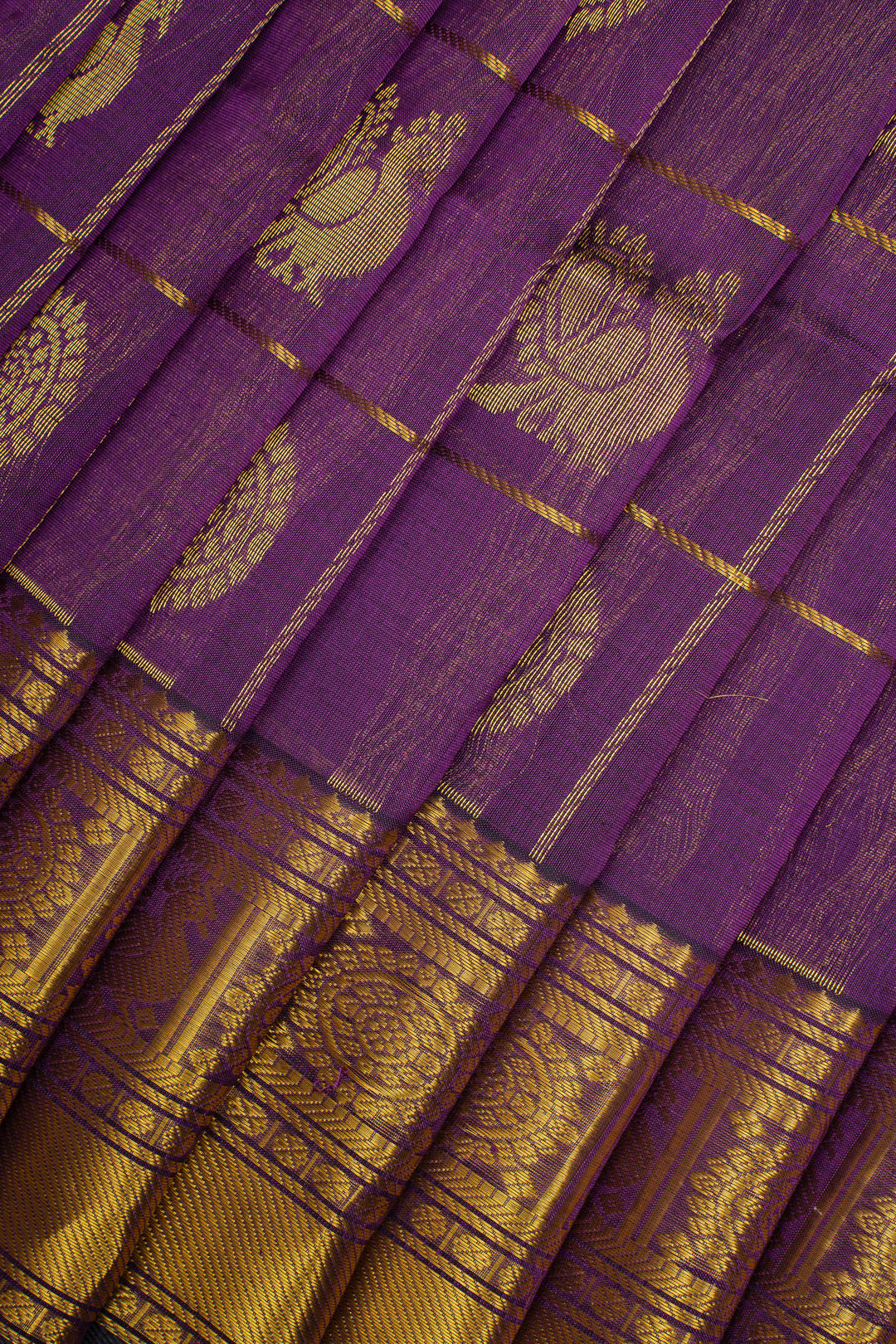 Purple Checks Pure Silk Cotton Saree