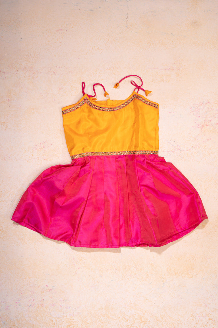 Yellow and Pink 1 Year Pure Silk Baby Frock - Clio Silks
