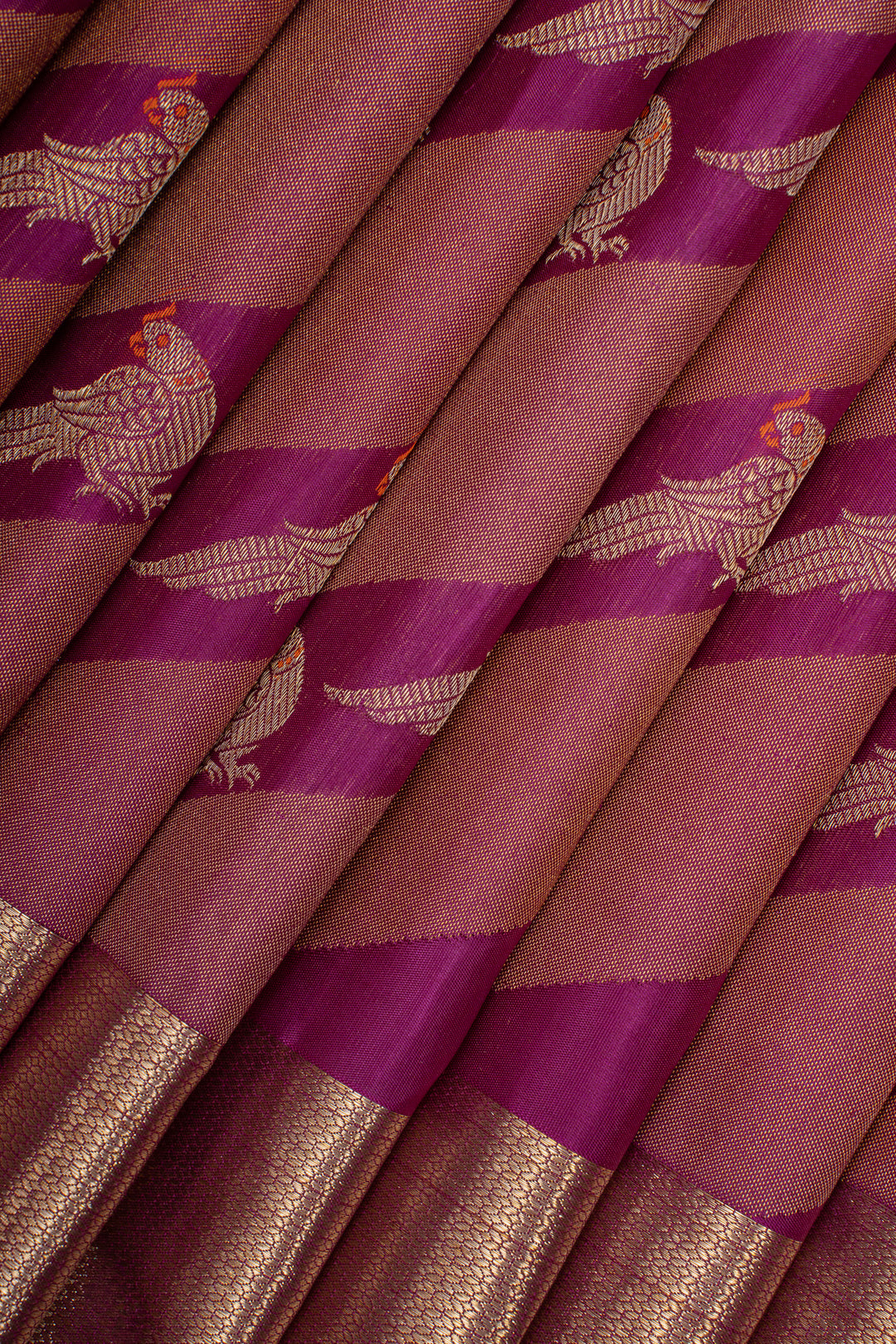 Royal magenta parrot brocade pure kanchipuram silk saree