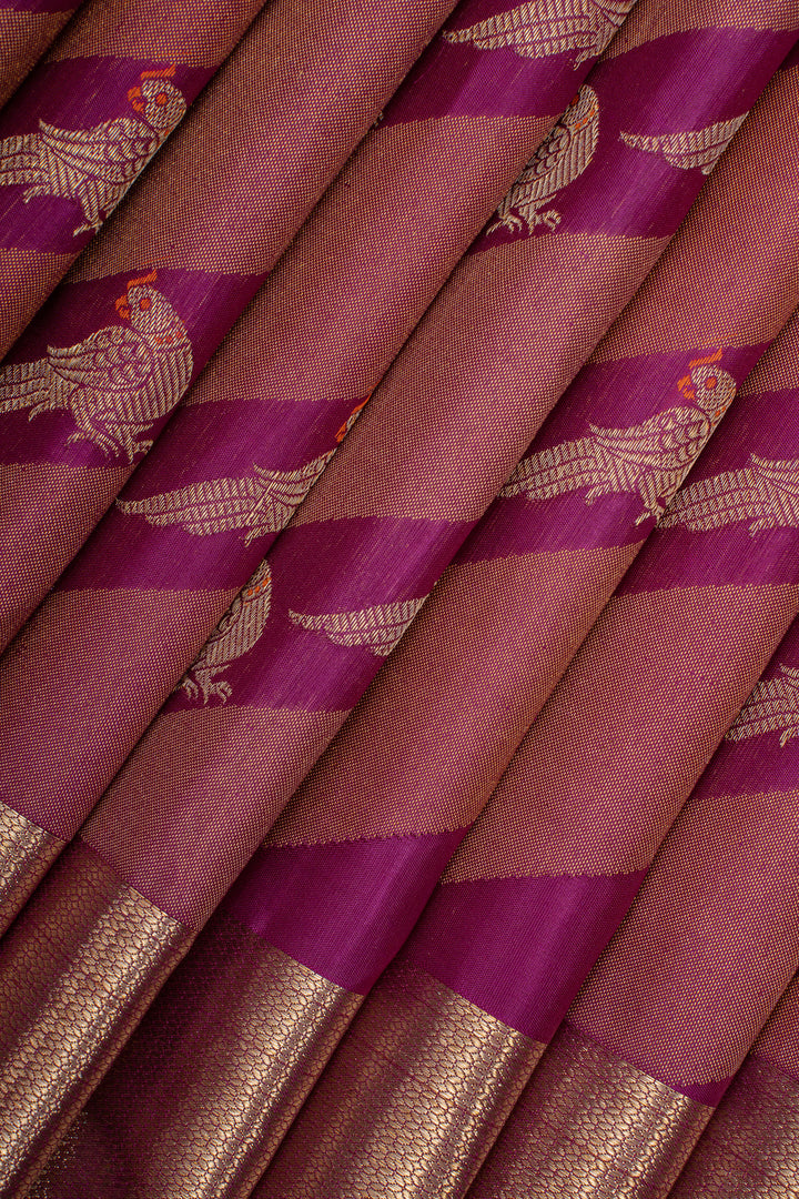Royal magenta parrot brocade pure kanchipuram silk saree