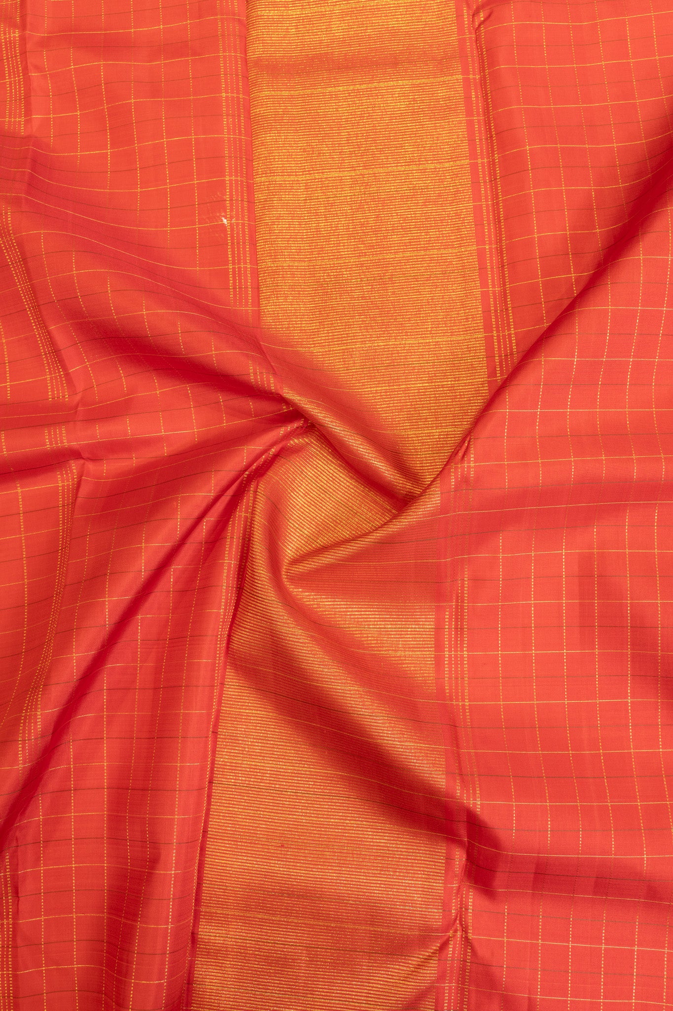 Off white and red checks pure Kanchipuram silk saree