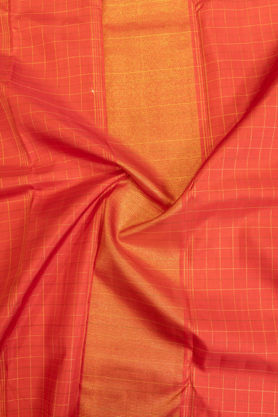 Off white and red checks pure Kanchipuram silk saree