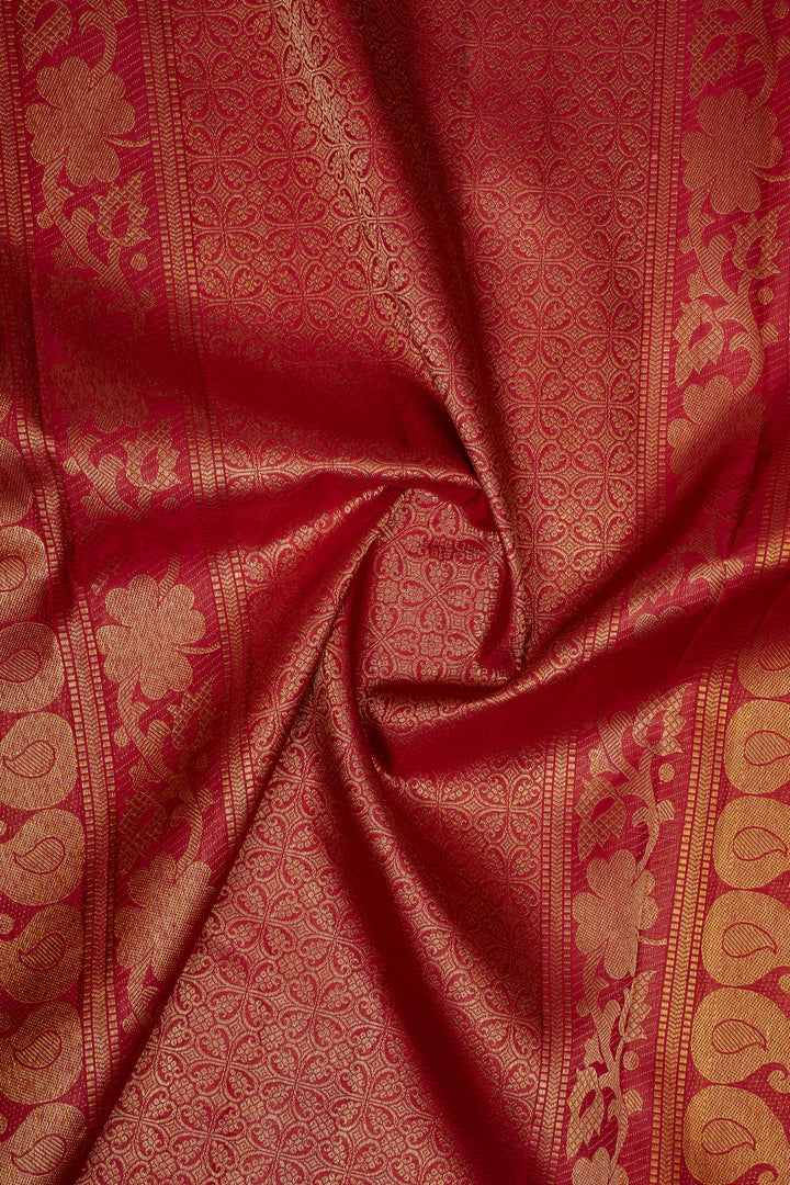 Lime green and red paisley motifs pure kanchipuram silk saree