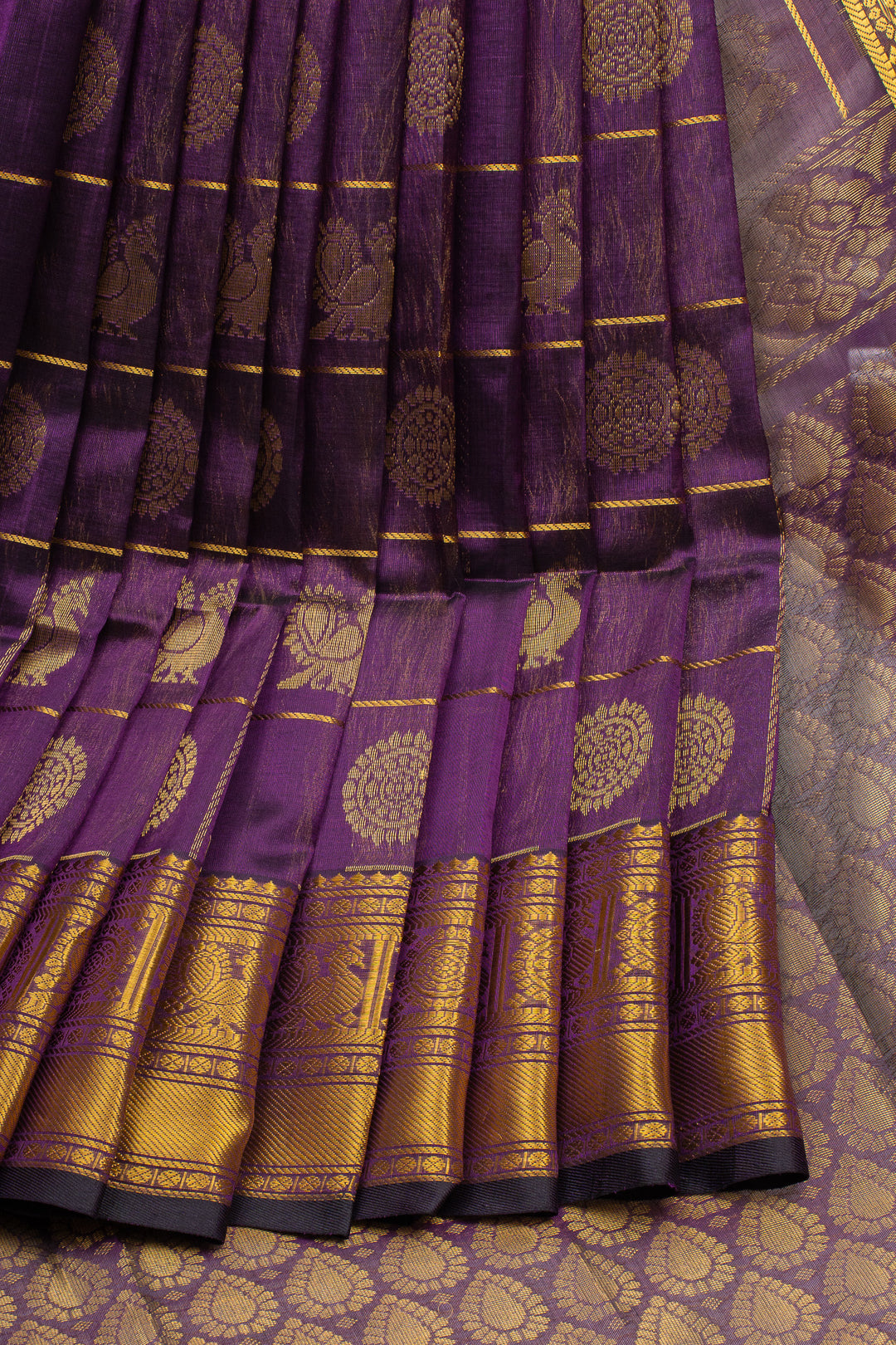 Purple Checks Pure Silk Cotton Saree