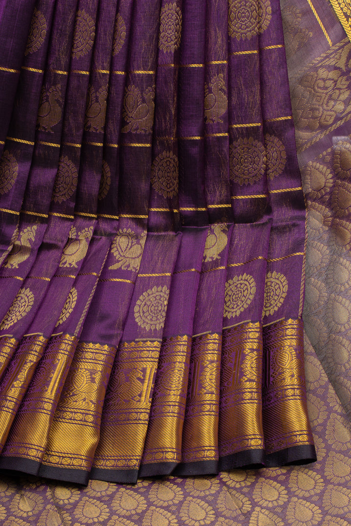 Purple Checks Pure Silk Cotton Saree