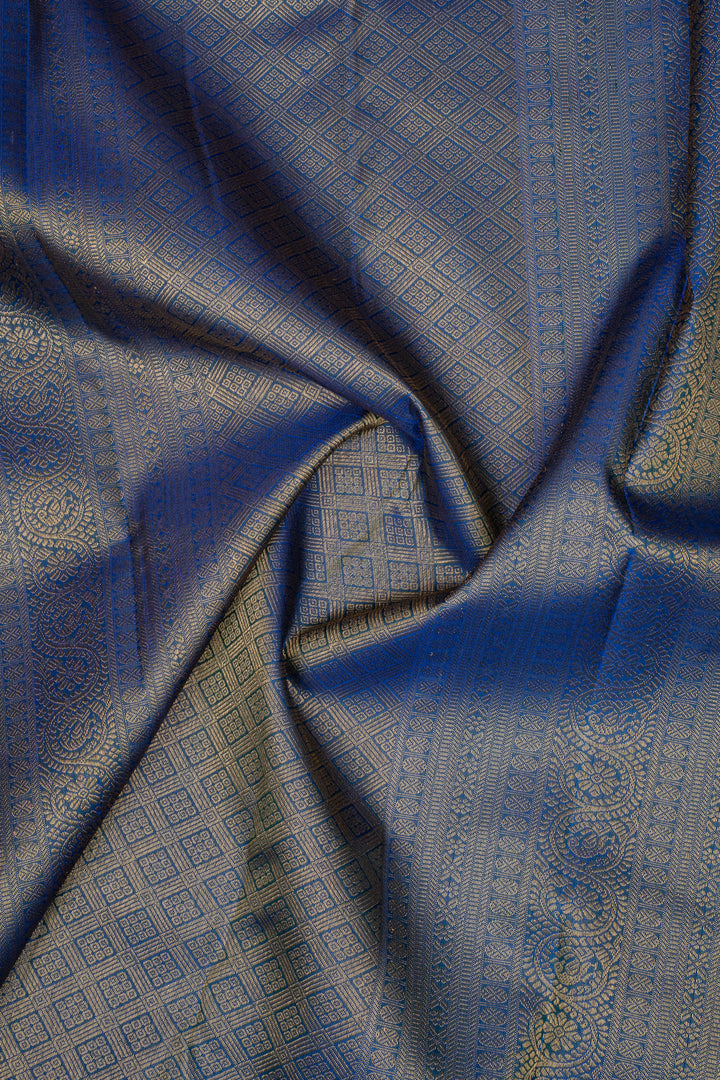 Orange and Peacock Blue Turning Border Pure Kanchipuram Silk Saree