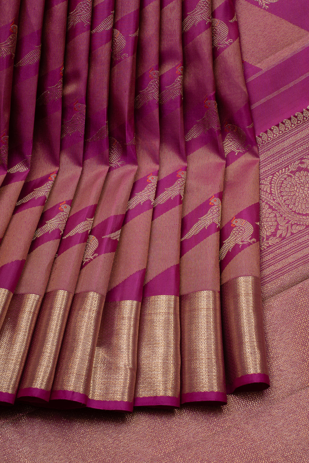 Royal magenta parrot brocade pure kanchipuram silk saree