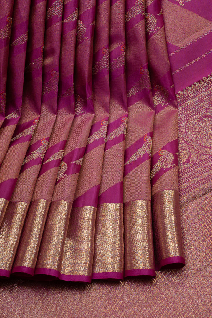 Royal magenta parrot brocade pure kanchipuram silk saree