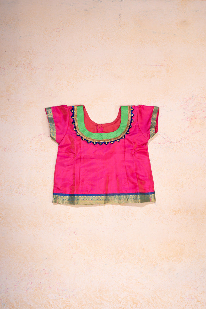 Pink and Green Pure Silk 2 Year Pattu Pavadai - Clio Silks