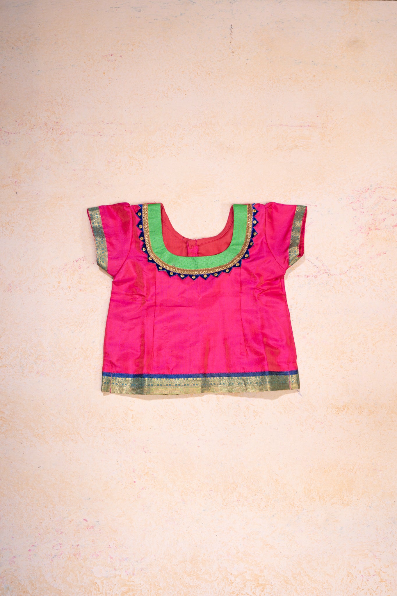 Pink and Green Pure Silk 2 Year Pattu Pavadai - Clio Silks