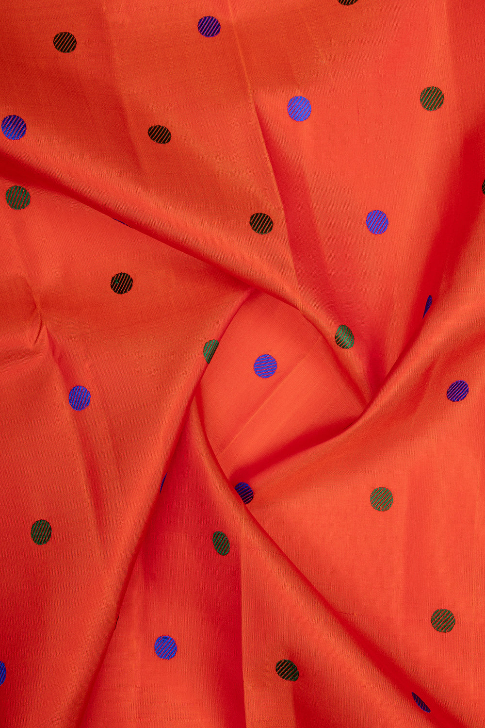 Orange and Peacock Blue Turning Border Pure Kanchipuram Silk Saree